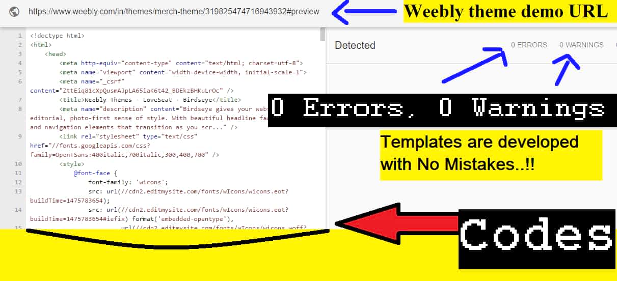 weebly themes goodness test showed no errors and no warnings. Templates structure is perfect.