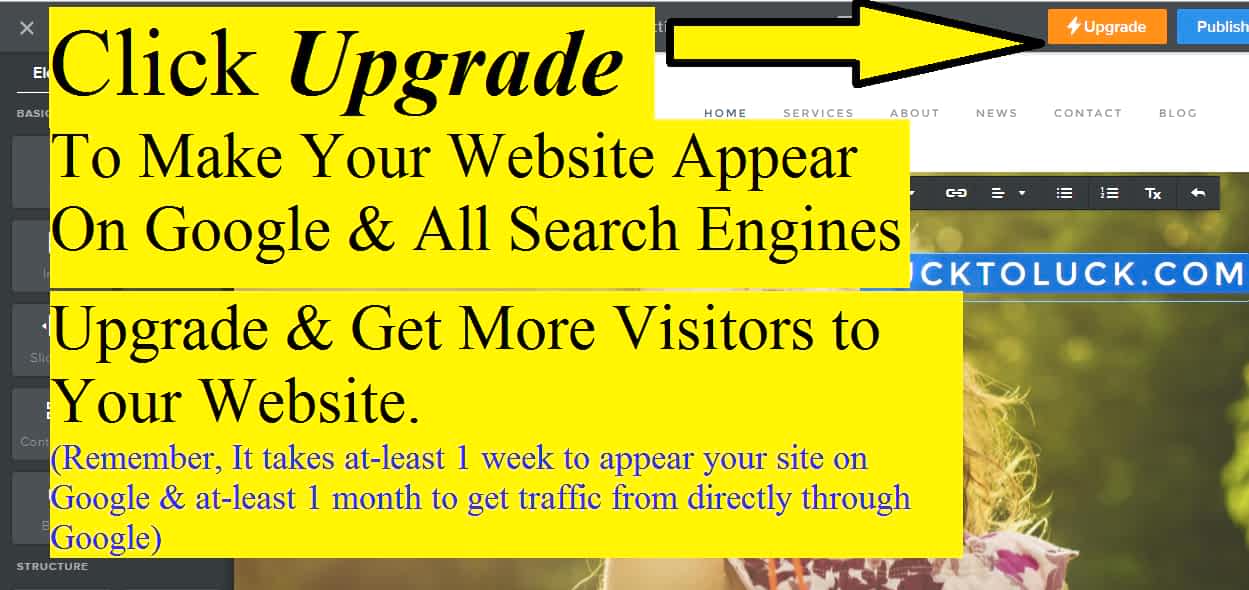 Click on upgrade button to get your website appear on all search engines.