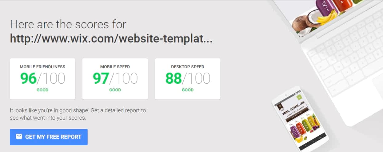 Wix mobile friendly test for an example template showed a good score for responsive.