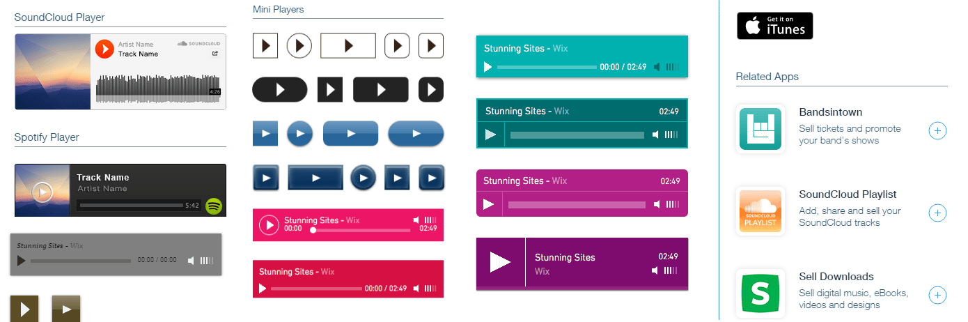 Wix Music Different players & apps