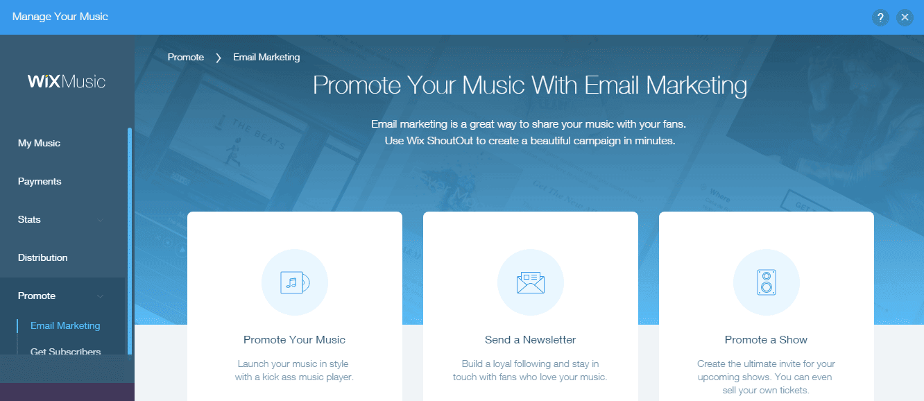 Wix Music promotion get more subscribers using email marketing tools