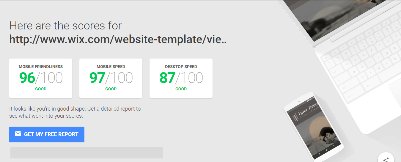 Wix Music template loading speed test is impressive