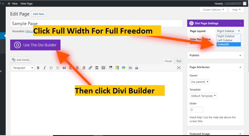 divi builder page layout setting