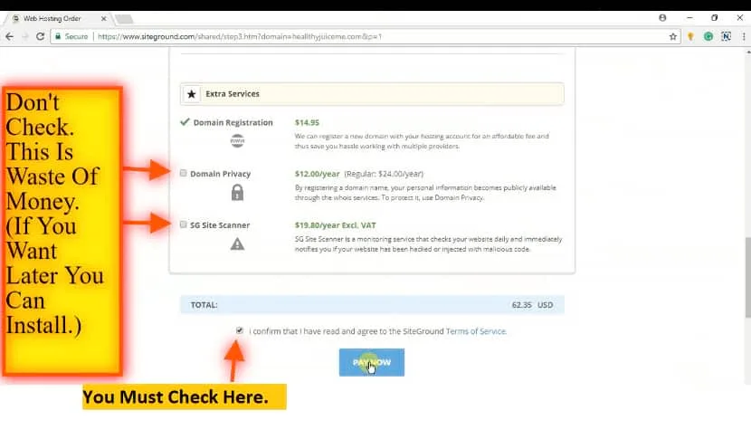 Purchase the hosting plan to build your website