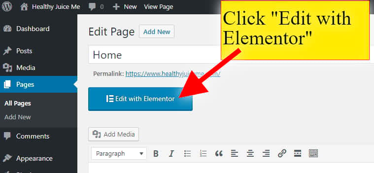 click edit with wordpress website page builder elementor to get drag and drop web editor