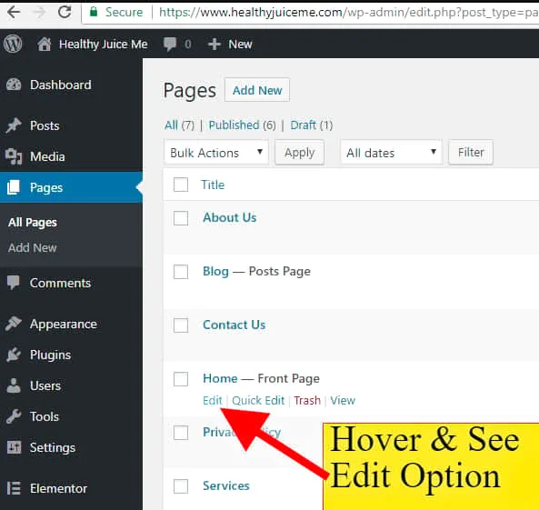 edit website homepage