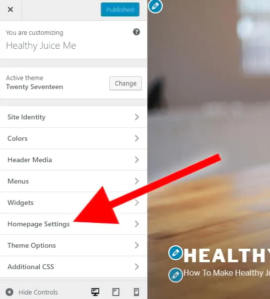 click homepage setting option