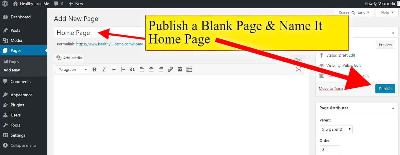 publish a blank home page