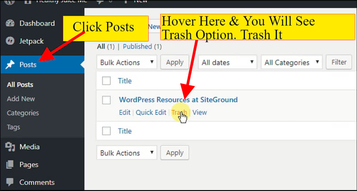 trash the default post, because it is not your blog post and unrelated to your website content