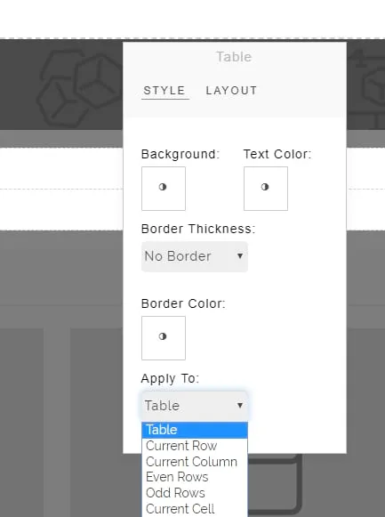 Shift4Shop table style settings