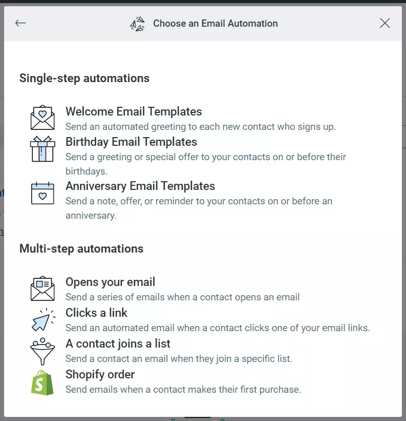 Constant contact automation types