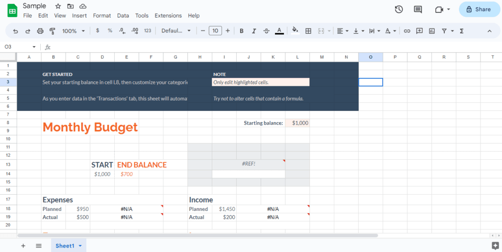 Google Sheets dashboard