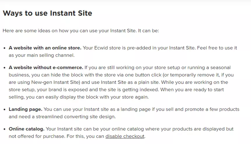 Ecwid instant site