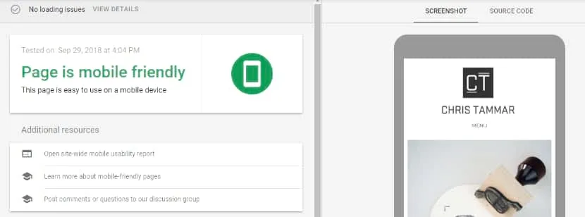 Pixpa template mobile friendly test
