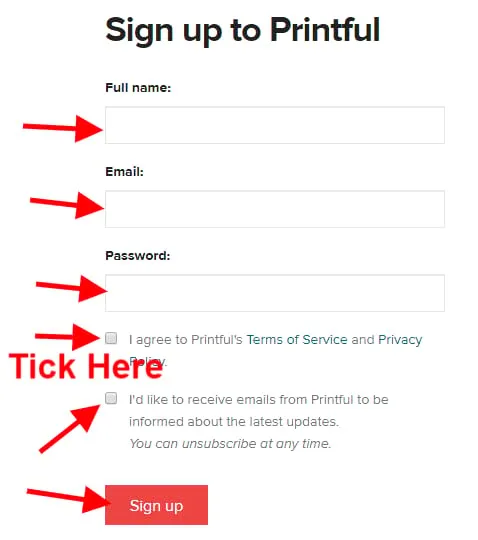 Printful drop shipping sign up