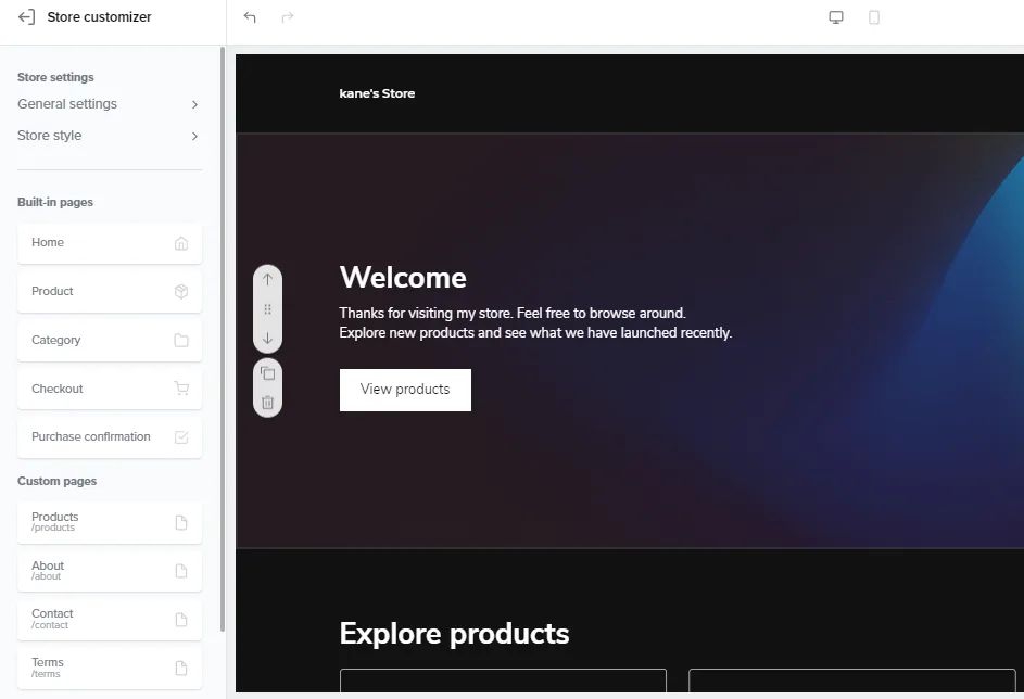 Sellfy editor