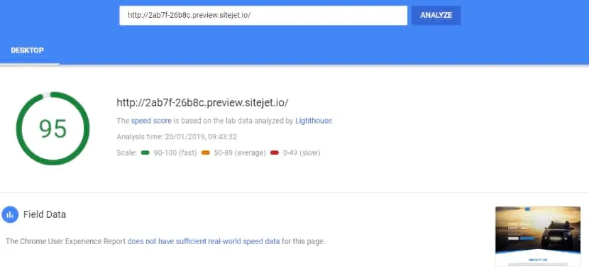 SiteJet website speed test