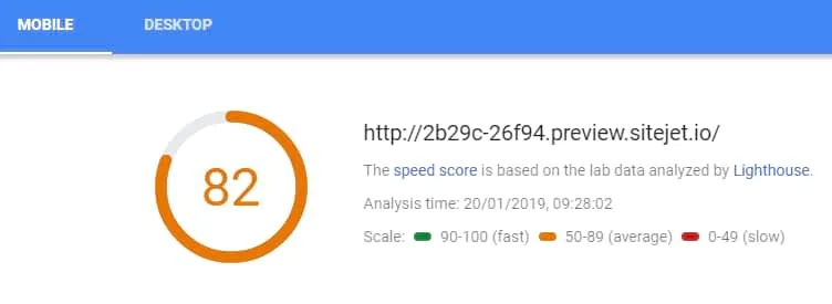 Sitejet Mobile speed test