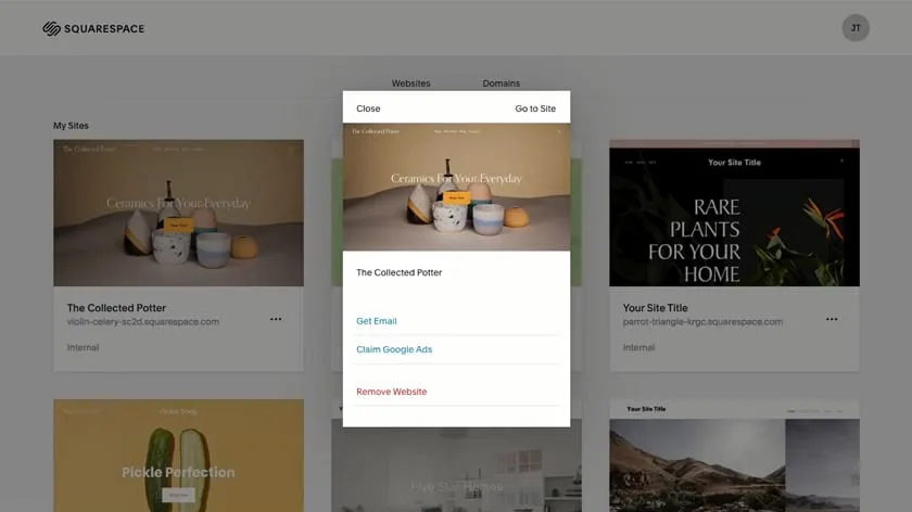 Squarespace dashboard