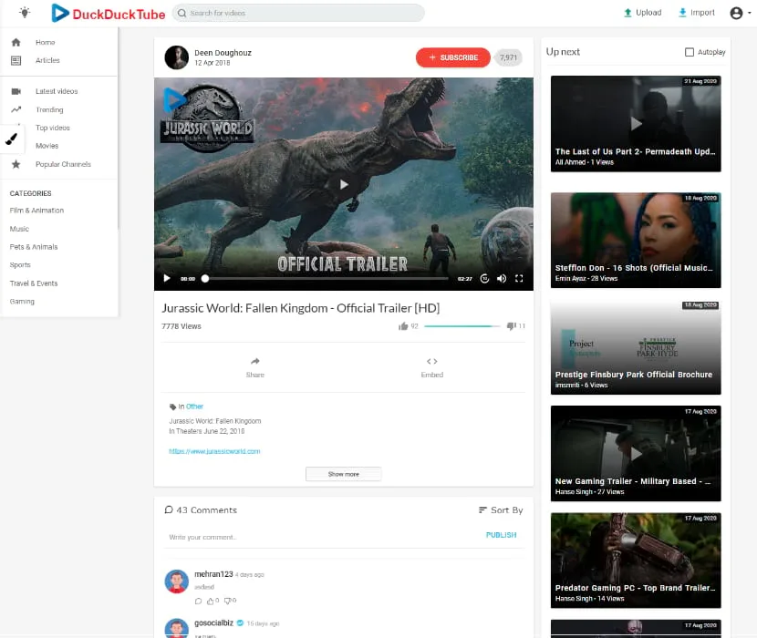 The look and features similar to YouTube