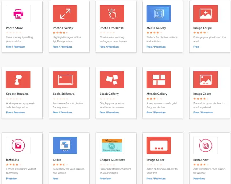 Weebly photo related apps for your photography website