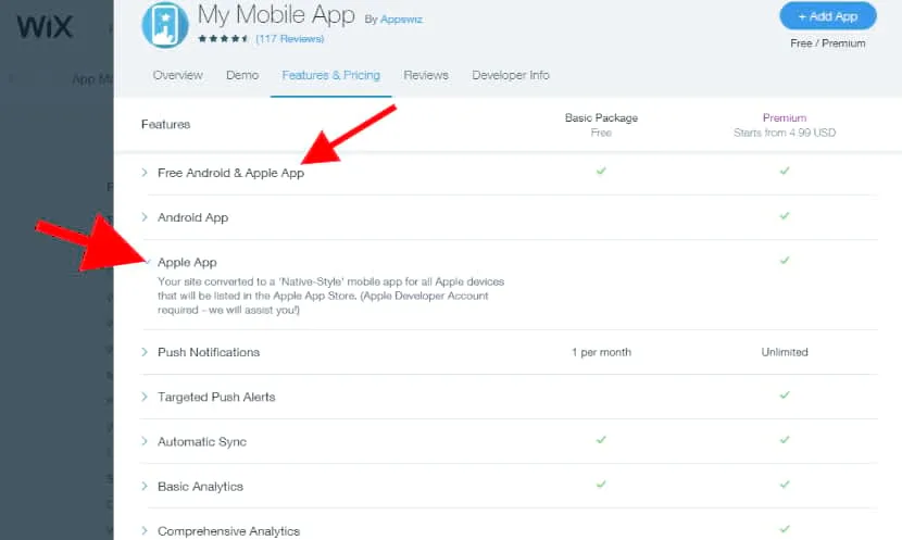 Wix apple IOS app for iphone and ipad