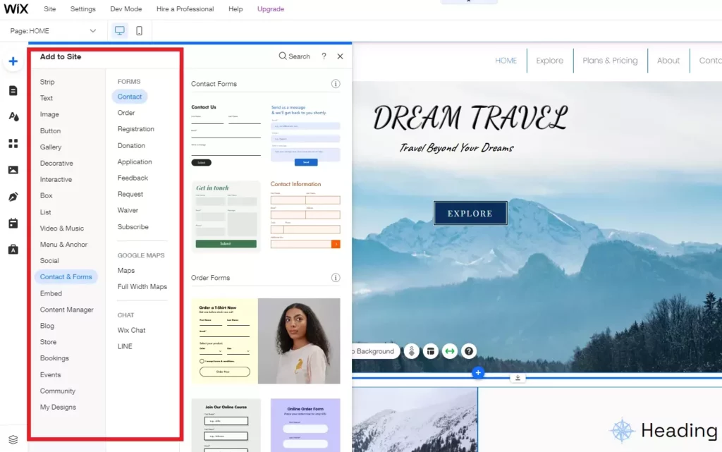Wix editor