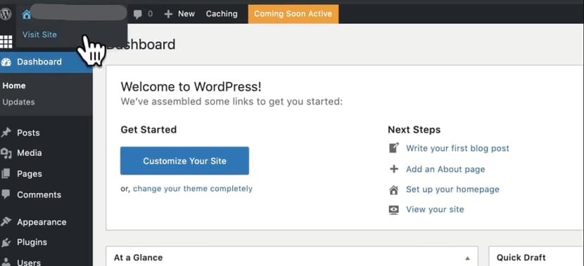 Your wordpress dashboard setup