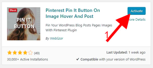 activate Pinterest Pin button For Images Plugins
