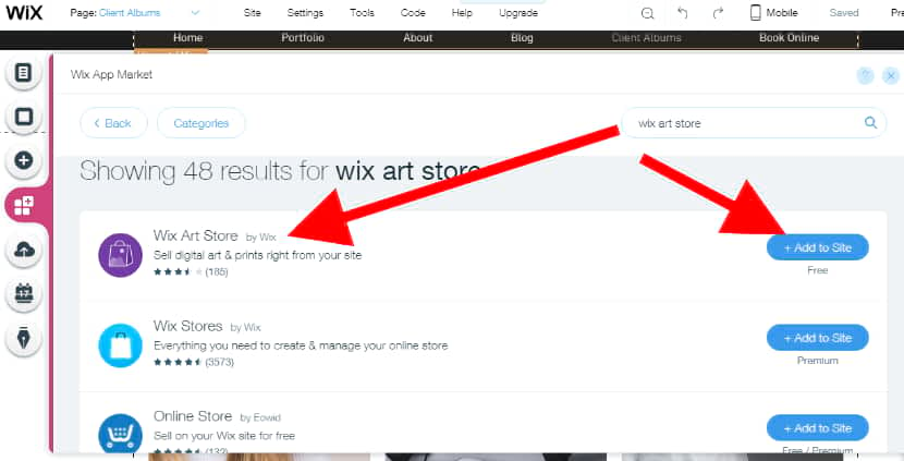 add Wix art store