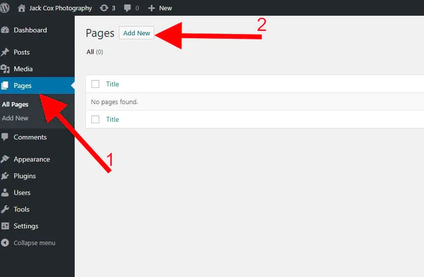 create homepage for your photography website