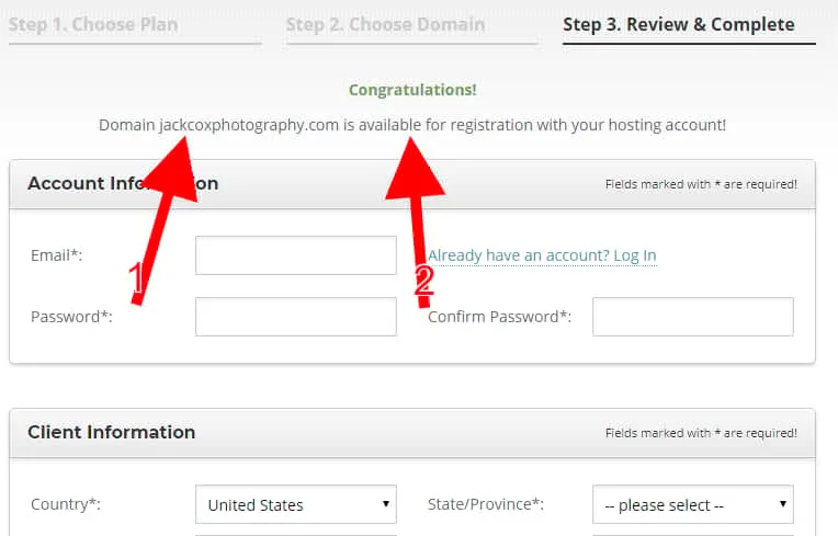 domain name is available for your photography website