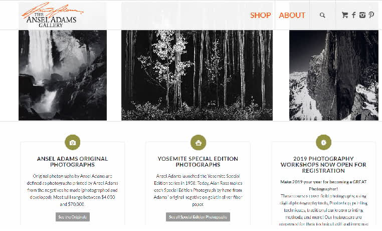 photographer Ansel Adams website home page