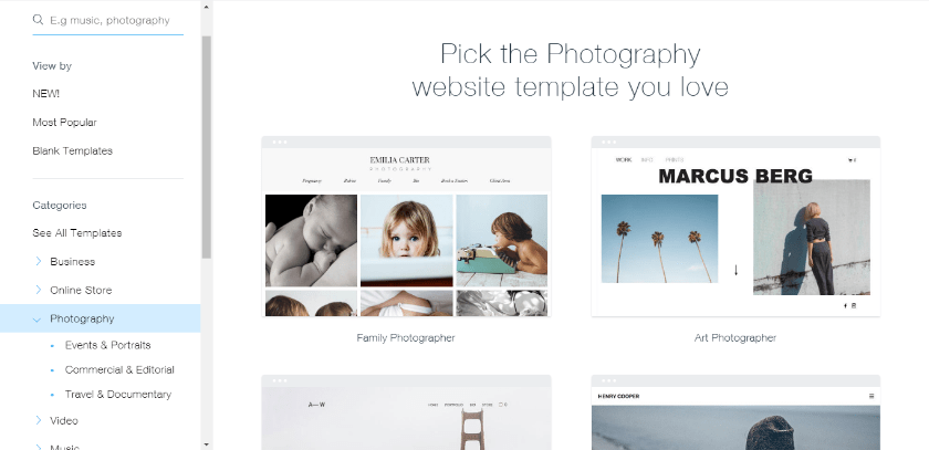 pick a photography template