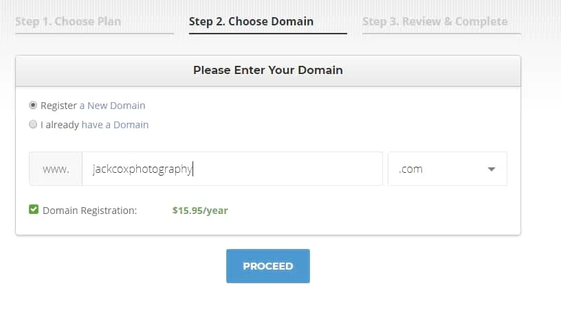register a domain name for your photography website