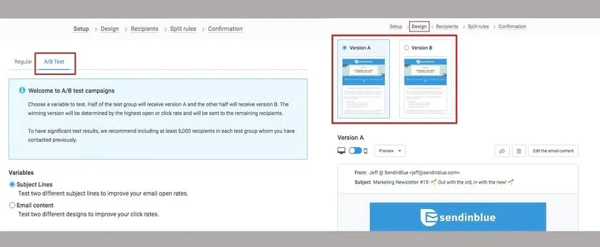 Sendinblue split test