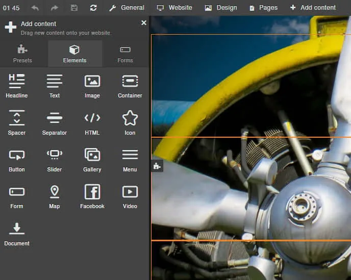 sitejet feature in editor