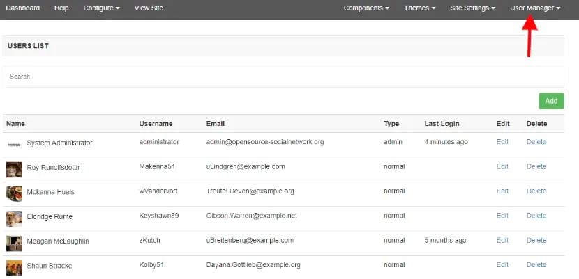 social website user manager