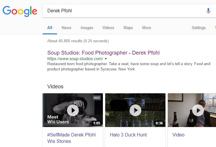 soup studios photography website on Google