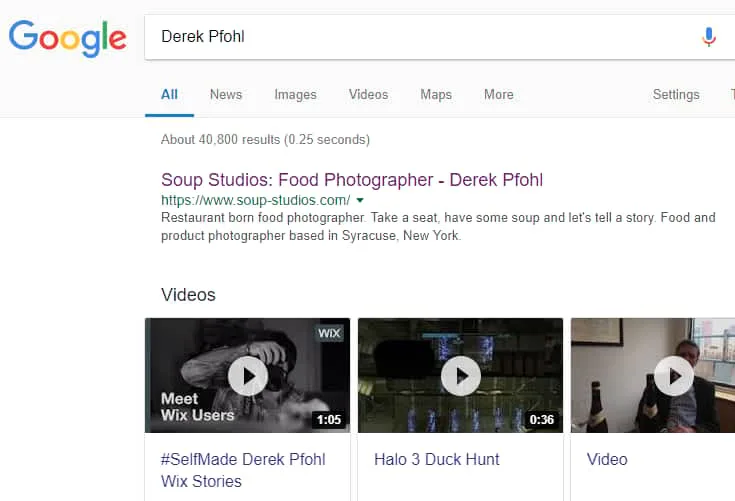 soup studios photography website on Google